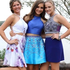 middle dress, blue Rachel Allen homecoming dress